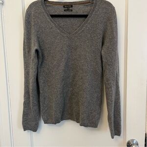 Massimo Dutti Cashmere Grey V Neck Long Sleeves 100% Extra Large